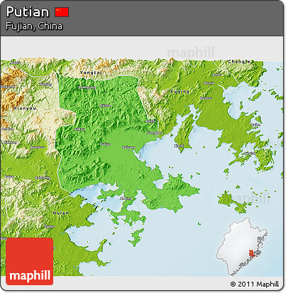 Political 3D Map of Putian, physical outside