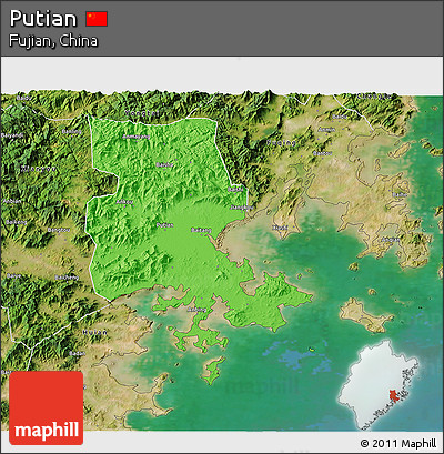 Political 3D Map of Putian, satellite outside