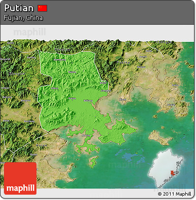 Political 3D Map of Putian, satellite outside