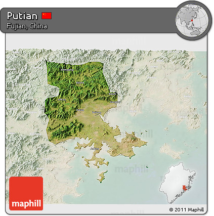 Satellite 3D Map of Putian, lighten