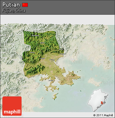 Satellite 3D Map of Putian, lighten