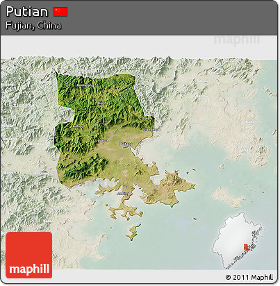 Satellite 3D Map of Putian, lighten