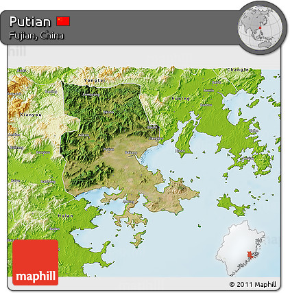 Satellite 3D Map of Putian, physical outside
