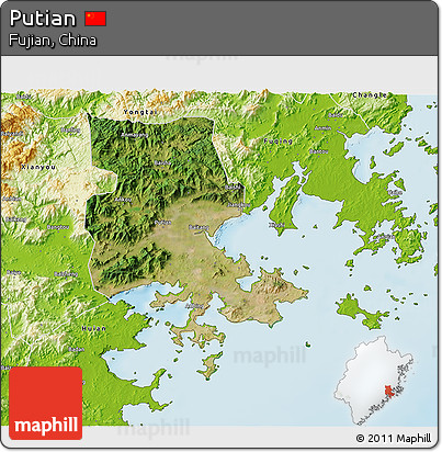 Satellite 3D Map of Putian, physical outside
