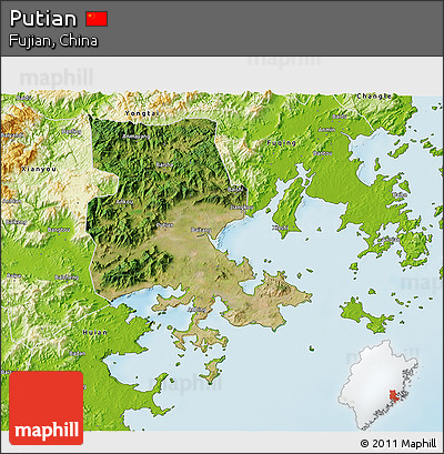 Satellite 3D Map of Putian, physical outside