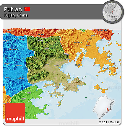 Satellite 3D Map of Putian, political outside