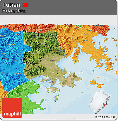 Satellite 3D Map of Putian, political outside