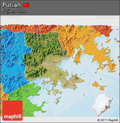 Satellite 3D Map of Putian, political outside