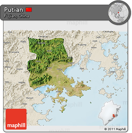 Satellite 3D Map of Putian, shaded relief outside