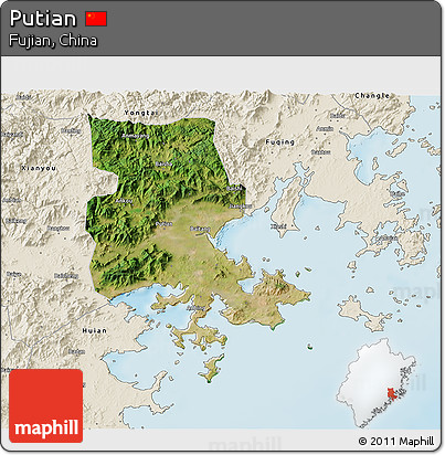 Satellite 3D Map of Putian, shaded relief outside