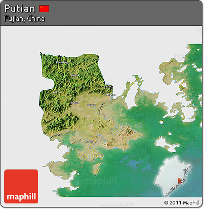 Satellite 3D Map of Putian, single color outside
