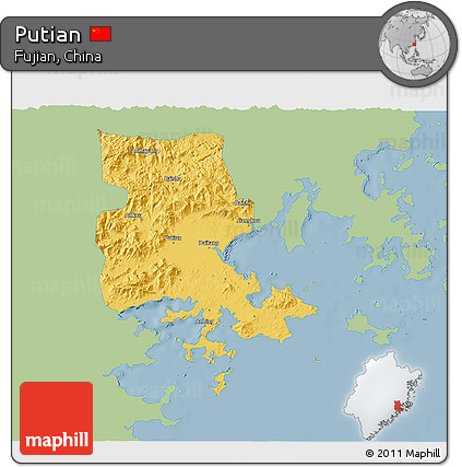 Savanna Style 3D Map of Putian, single color outside