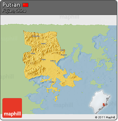 Savanna Style 3D Map of Putian, single color outside