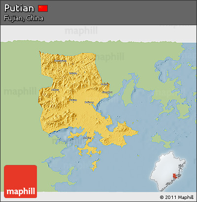 Savanna Style 3D Map of Putian, single color outside