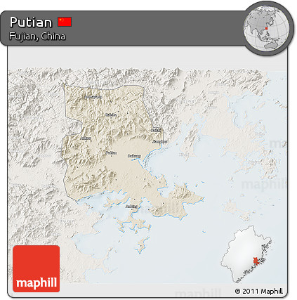 Shaded Relief 3D Map of Putian, lighten