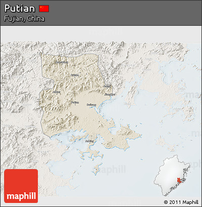 Shaded Relief 3D Map of Putian, lighten