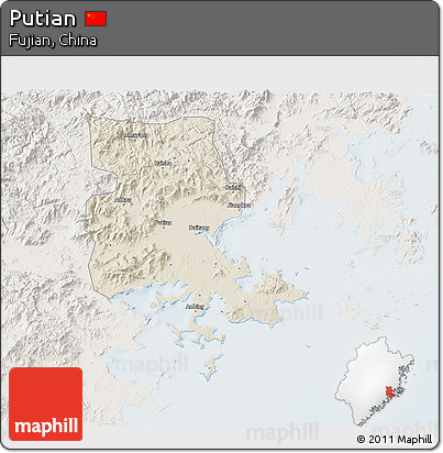 Shaded Relief 3D Map of Putian, lighten