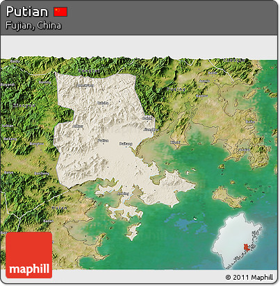 Shaded Relief 3D Map of Putian, satellite outside