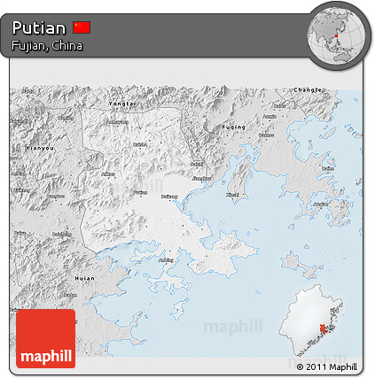 Silver Style 3D Map of Putian