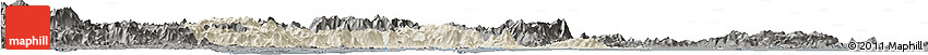 Shaded Relief Horizon Map of Putian, darken, semi-desaturated