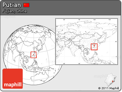 Blank Location Map of Putian, within the entire country