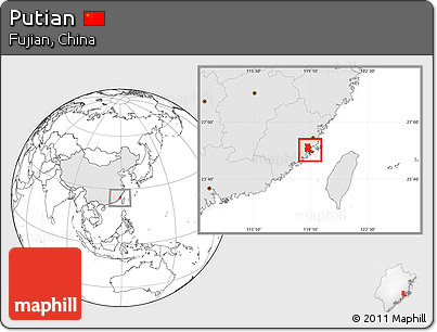 Blank Location Map of Putian, highlighted country