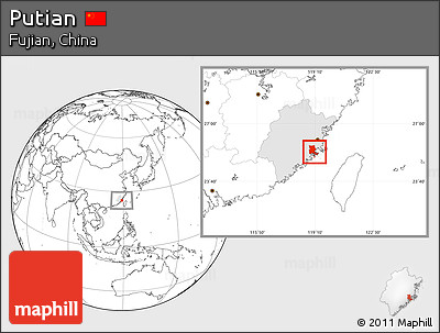Blank Location Map of Putian, highlighted parent region