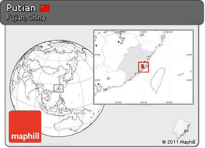 Blank Location Map of Putian, highlighted parent region