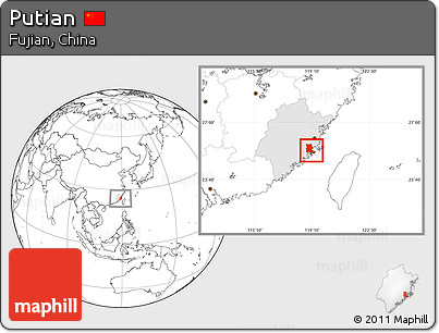 Blank Location Map of Putian, highlighted parent region