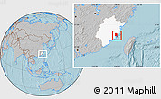Gray Location Map of Putian, highlighted parent region, hill shading
