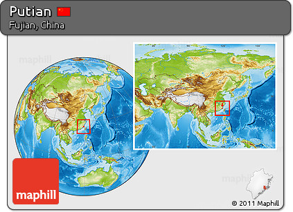 Physical Location Map of Putian, within the entire country