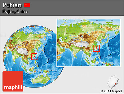 Physical Location Map of Putian, within the entire country