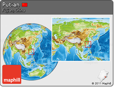 Physical Location Map of Putian, within the entire country