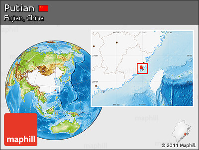 Physical Location Map of Putian, highlighted country