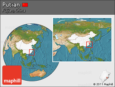 Satellite Location Map of Putian, highlighted country, within the entire country