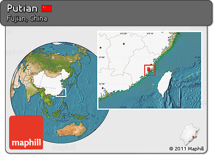 Satellite Location Map of Putian, highlighted country
