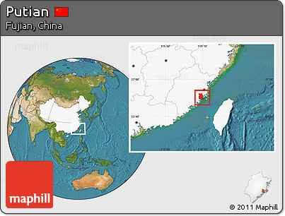 Satellite Location Map of Putian, highlighted country