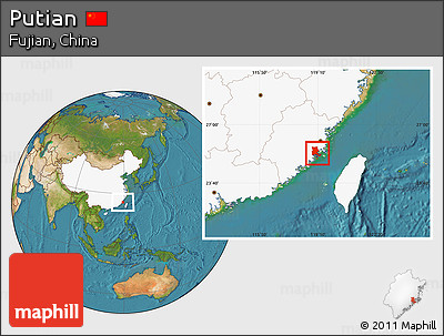 Satellite Location Map of Putian, highlighted country