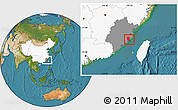 Satellite Location Map of Putian, highlighted country, highlighted parent region