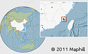 Savanna Style Location Map of Putian, highlighted country, hill shading