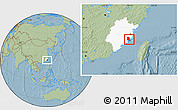 Savanna Style Location Map of Putian, highlighted parent region, hill shading