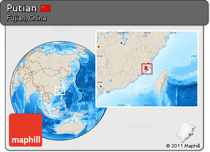 Shaded Relief Location Map of Putian