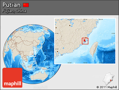 Shaded Relief Location Map of Putian