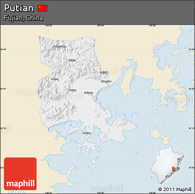 Classic Style Map of Putian, single color outside