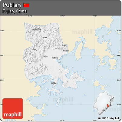 Classic Style Map of Putian, single color outside