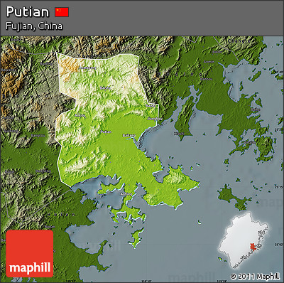 Physical Map of Putian, darken