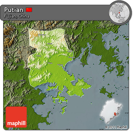 Physical Map of Putian, darken