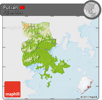 Physical Map of Putian, single color outside