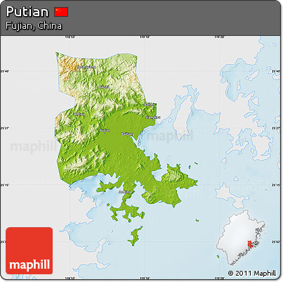 Physical Map of Putian, single color outside