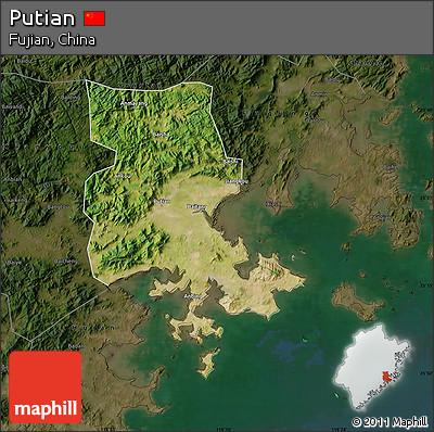 Satellite Map of Putian, darken